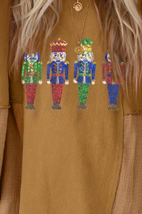 Sequin Nutcracker Long Sleeve Slit Sweatshirt