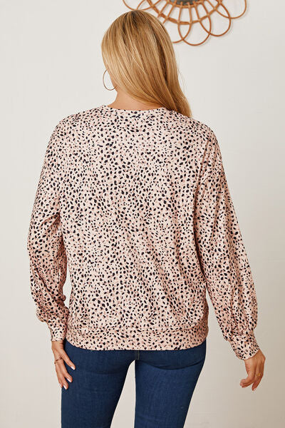 Leopard Round Neck Dropped Shoulder T-Shirt