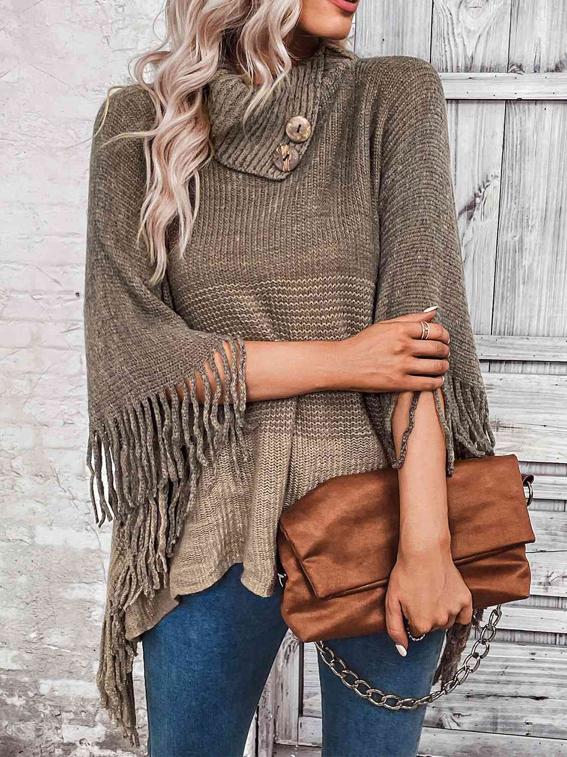 Decorative Button Fringe Detail Sweater