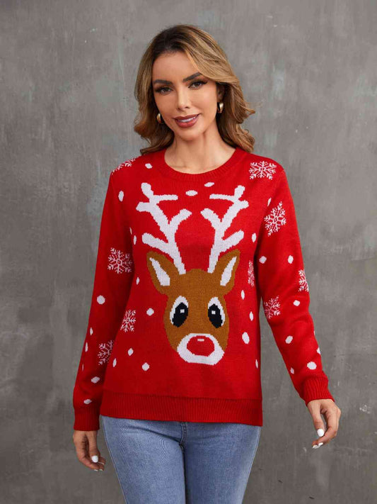 Christmas Theme Round Neck Sweater